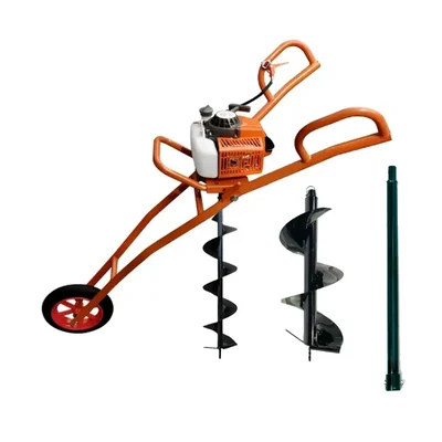 Heavy Duty 63CC Single Wheel Trolley Type Earth Auger / Post hole digger with 6, 12 inch Bit & 50 cm Bit Extension