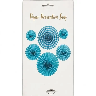 Sky Blue Colour set of 6 Pcs Colourful Foldable Hanging Paper Decoration Fans for Party Background Backdrop Decor(Pack-100)