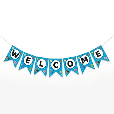 Pack of 10, 20, 50, 70, 100 Sky Blue, WELCOME Printed Banner Party Uses Decorative Hanging Pennants Bunting Garland(Pack-10 pcs)