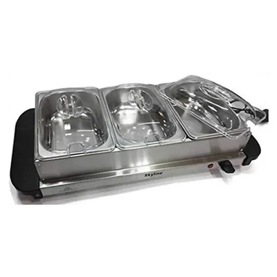 Skyline VTL-9555 SS Electric 1.5Lx3 Buffet Server, 200W With 1 Year Warranty
