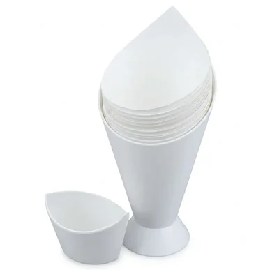 Snacks Dip Cone (Pack of 6) – Ceramic French Fry and Finger Food Holder with Integrated Sauce Pocket for Parties