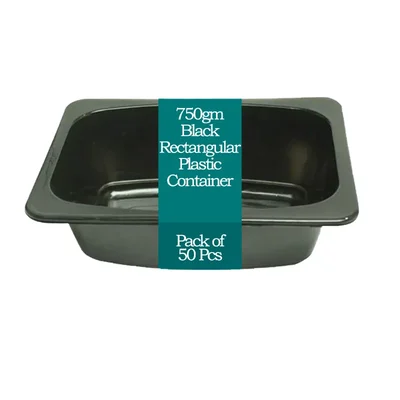 750gm Black Rectangular Plastic Container for Soan-papdi, Sweets, Fast Food Packaging(Pack-50 pcs)