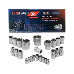 YATAFORCE 25 Piece Socket Set 1/2 Inch Drive, Chrome Vanadium (Cr-V) Steel Heavy Duty Garage Tool Kit (YF-50121I)