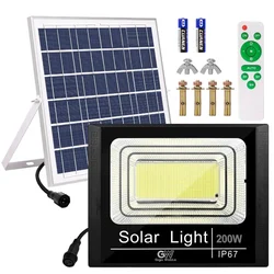 GIGAWATTS 200W Solar Flood Light with 20W Panel & Remote Control Rechargeable Cool White Lights for Outdoor Indoor