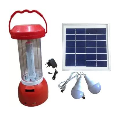 Gramstrong Solar Rechargeable Camping Lantern with 5V USB Port, 3W External Solar Panel and 2 LED Bulbs for Home and Outdoor Use
