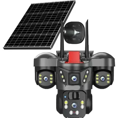Gramstrong Republic Solar 2MP Three View Double Camera With 5V/7W Solar Panel, Night Vision Human Detection Recording