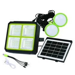 Gramstrong Solar Lighting System and Power Bank, Solar Flood Light with Solar Panel and 2 Bulb for Home and Outdoor Use