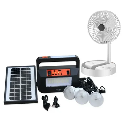 Gramstrong Solar Power Kit Emergency Light with 3.5 W Solar Panel, 3 Bulbs and Basket Folding Fan for Home, Outdoor Use