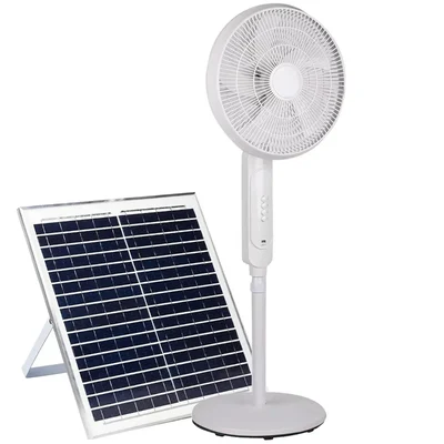 GIGAWATTS HYD-SF818 20W Solar Pedestal Fan Portable and Quiet with High Power Air Delivery 8000mAh Battery (White, 16inch)