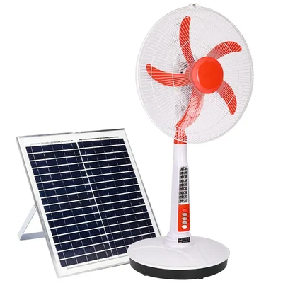 Gigawatts HYD-SF916A 20W Solar Powered Pedestal Fan 16” Portable and Quiet with High Power Air Delivery (White & Red)