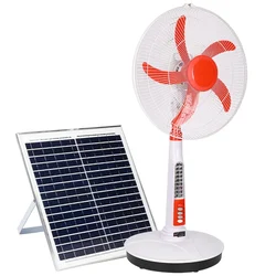 Gigawatts HYD-SF916A 20W Solar Powered Pedestal Fan 16” Portable and Quiet with High Power Air Delivery (White & Red)