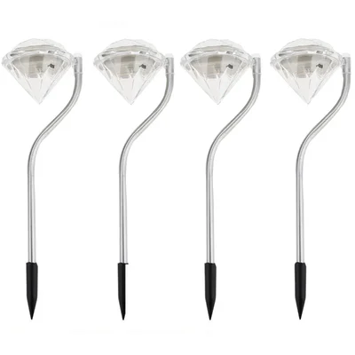 GIGAWATTS Solar Powered Diamond Light Color Changing LED Pathway Lamp for Walkway, Yard, Backyard, Lawn, Patio - Pack of 4