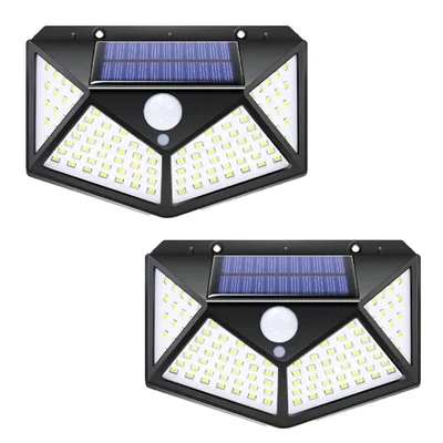 GIGAWATTS GW-601 100 LED Solar Wall Light with 5.5V Panel 800mAh Battery Motion Sensor for Yard, Fence & Outdoor (Pack of 2)
