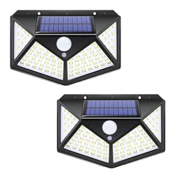 GIGAWATTS GW-601 100 LED Solar Wall Light with 5.5V Panel 800mAh Battery Motion Sensor for Yard, Fence & Outdoor (Pack of 2)