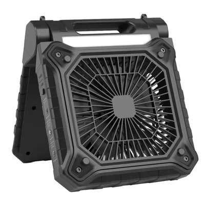 GIGAWATTS HGN1121 Portable LED Solar Fan with Panel 5000 mAh Rechargeable Battery for Outdoor, Camping & Garage (Black)