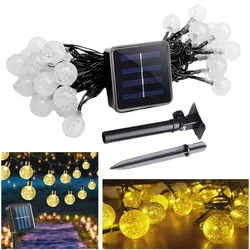 Premium Quality Solar LED Lights, 30 LED 20 Ft, Warm White Color, Copper Wire, Crystal Ball Type String Fairy Light 