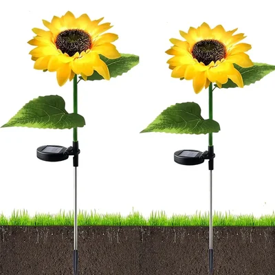 GIGAWATTS Sunflower Solar Garden LED Lights Outdoor for Home, Lawn, Pathway, Yard, Porch, Patio, Decoration (Pack of 2)