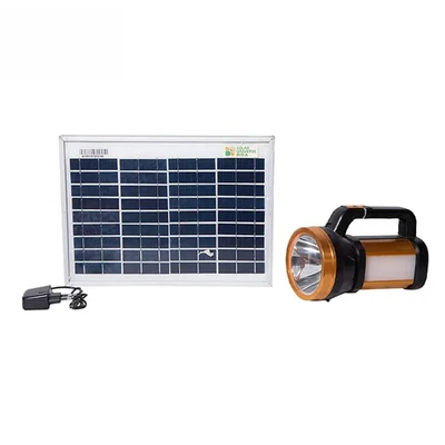 The Solar Universe India Solar Torch/Emergency Light equipped with an inbuilt Li-ON battery and an external solar panel, providing a reliable and versatile lighting solution