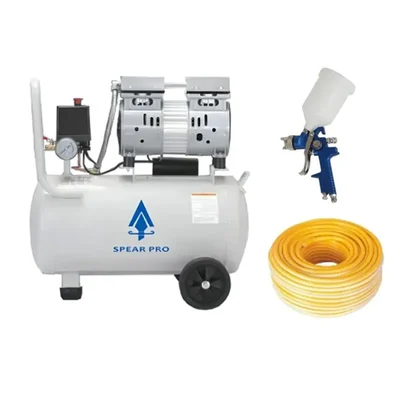 Spear 25L Oil Free Air Compressor with 2 HP Motor, 15 Meters Air Hose Pipe & Spray Gun Combo (1 Year Warranty)