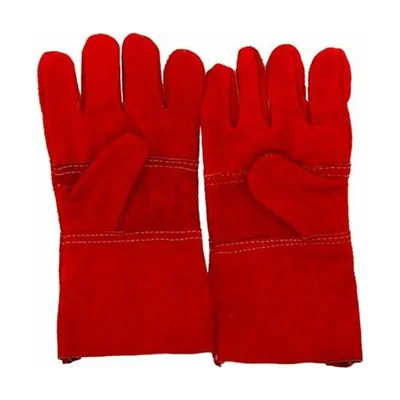 Heavy Duty Split Leather Safety Gloves Red, High Heat Resistant Welding Gloves, 14 Inch Gauntlet Cuff