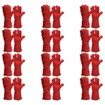 Heavy Duty Pack of 12 Split Leather Safety Gloves Red, High Heat Resistant Welding Gloves, 14 Inch Gauntlet Cuff