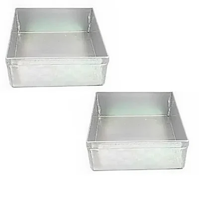 2.25 Inch Deep (Pack of 2 ) Aluminium 5 Inch Square Cake Baking Mould/Pan Tray