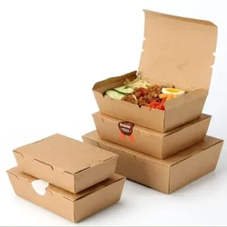 Disposable 50 Pieces Brown Kraft Paper Containers for Restaurant Food Takeaway, Storage, Party, Hotel, Takeout Parcels 