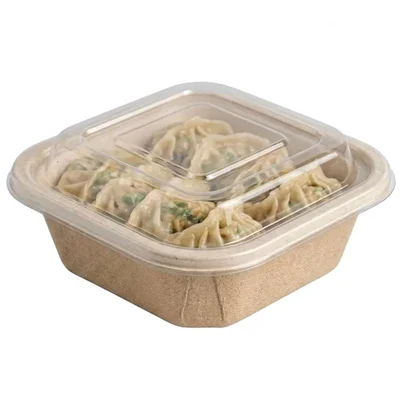 300ml Disposable Square Kraft Paper Food Box with Lid 125x125x36mm Fast Food Container for Restaurant Delivery(Pack-50 pcs)