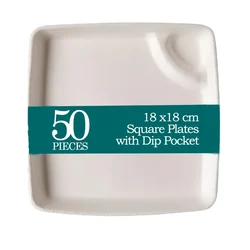 POCHEON® 50pcs 18x18cm Square Plates with Dip Pocket Ideal for Snacks & Parties