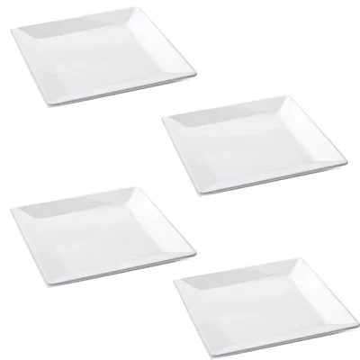 White Melamine Square Platter, Size 12 inch, 4 pcs, Serving Dish for Restaurant, Outdoor Dining