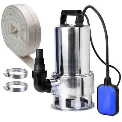 Heavy Duty 0.5Hp 1Phase SS Body Dewatering Sewage Submersible Pump With Hose Pipe, 5.5m Head, 8000 LPH-1 Year Warranty