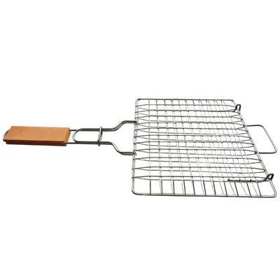 9X9 Inch Stainless Steel Barbeque Grilling Net Basket With Wooden Handle