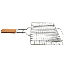 9X9 Inch Stainless Steel Barbeque Grilling Net Basket With Wooden Handle