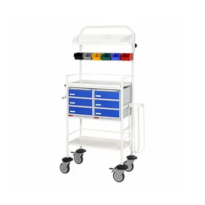 Luft India Li10 Stainless Steel Emergency Crash Cart for Hospital Resuscitation with Six Removable Bins