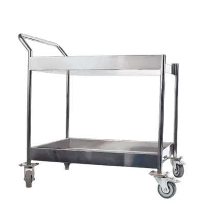 Double Layer (2 Shelves) Trolley for Catering Service (18x24x34) inch with Castor Wheels, Stainless Steel Body