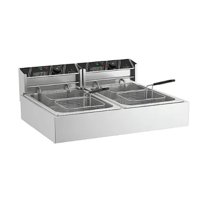 Commercial 12+12L Double Tank Stainless Steel Electric Deep Fryer for Restaurants & Fast Food