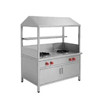 Commercial Stainless Steel Double Burner with Top Shelf + Bottom storage Fast Food Counter For Fast Food Outlet