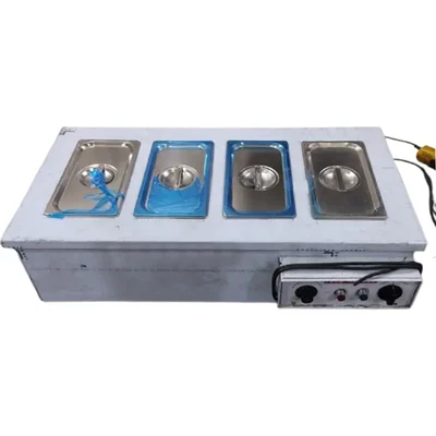 High Efficiency 4 Pot SS Rectangular Electric Bain Marie with 20 Litre Container for Buffet Purpose and Restaurants