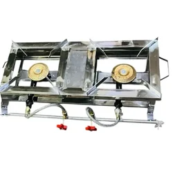 High Flame 12x44 inch Stainless Steel 2 Burner Gas Bhatti, Table Top Heavy Duty Model