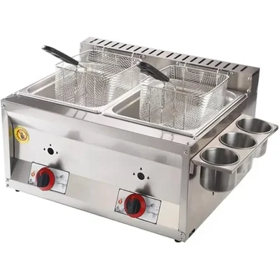Commercial 8+8 Litre Gas Operated Oil Fryer, With Stainless Steel Body
