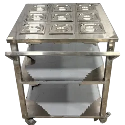 Gurubhai SS 28 x 28 x 34 Inch Masala GN Pan Trolley with 9 Pot 1/6 150mm GN PAN