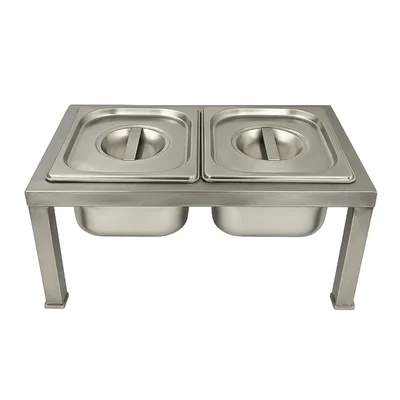 Gurubhai SS 2 Pot, 100 mm 4 inch Depth 1/6 Gastronorm Food Pan With Lid and Stand