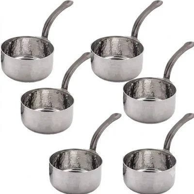 Pack of 6, Hammered 4.3 x 1.5 inch Stainless Steel Serving Pan with Handle for Appetizers, Dips
