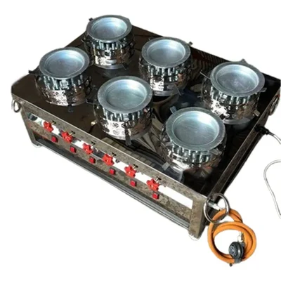 6 Burner Stainless Steel Gas Operated Kunafa Sweet Making Burner with Rotating Plate
