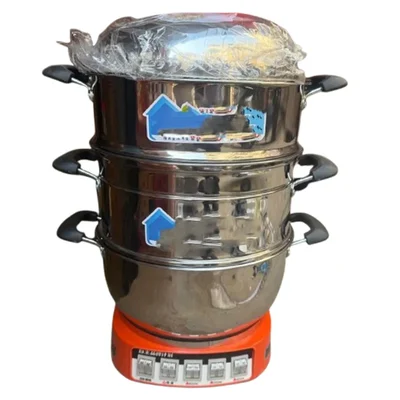 Stainless Steel Electric Momo Steamer With 5 Multipurpose Switches (Size-28 Cm)