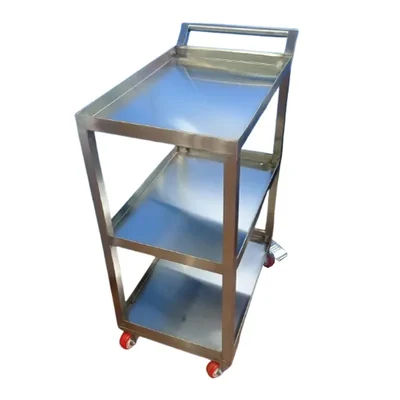 Vinayak Machines Stainless Steel 30 x 24 x 34 inch Utility Food Service Trolley With 3 Shelves