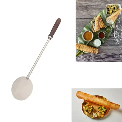 Stainless Steel Spatula with Wooden Handle (Turner, Chattugam, Palta for Dosa, Roti, Omlette, Paratha)(Size-Small)