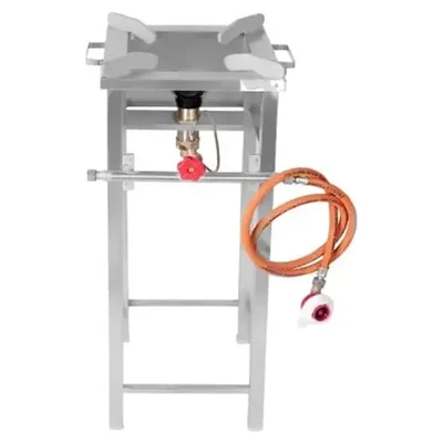 Standing High Flame Gas Bhatti, Fitted with Brass Nut Hose Pipe, Jumbo Burner and Valve, Stainless Steel Body