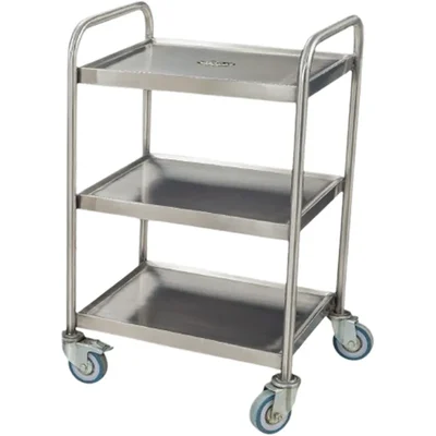 Three Layer (Shelves) Trolley For Tea/Coffee Service 18X24X34 Inch, Stainless Steel Body With Castor Wheels
