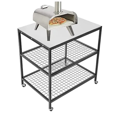 SS 31x24x35 Inch Three-Shelf Movable Food Prep Grill Cart Work Modular Table With Wheels For Commercial Kitchen